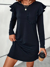 Ruffled Round Neck Long Sleeve Mini Dress OutfitFlow